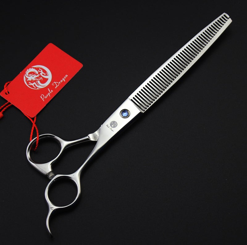 Purple Dragon 8 inch 3 in 1 Professional Pet Grooming Thinning Scissors - Upward Curved Shears and Dog Hair Cutting Scissor - Perfect for Pet Groomer or Family DIY Use (Silver) - Image 5